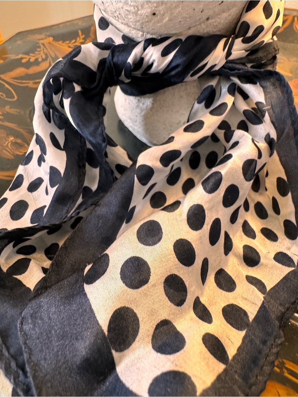 Polka Dot 100% Silk Scarf - Black and White - Picture 3 of 9